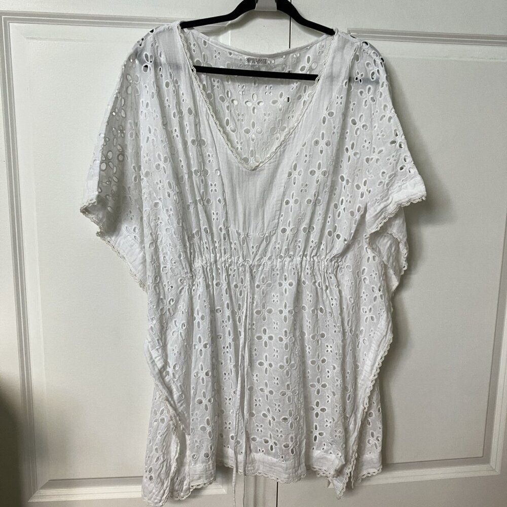 Debbie‎ Katz South Beach Coverup Womens L White Eyelet Lace Coastal Boho
